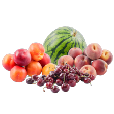 Kersen schaal à 500 gram,
perziken, nectarines schaal à 750 gram
of watermeloen